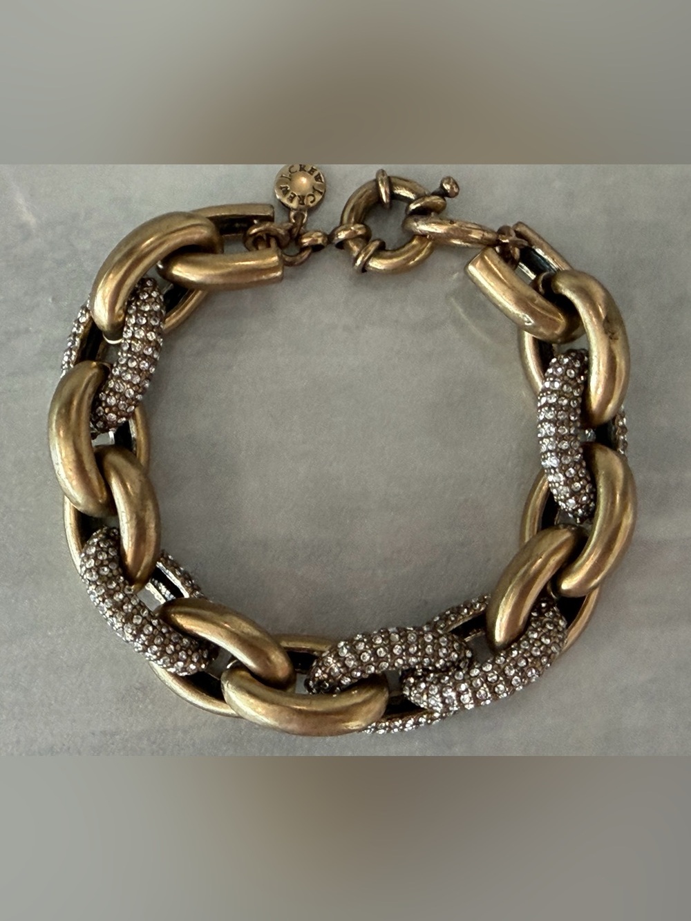 Stunning J.Crew Antique Goldtone Pave Crystal Link Bracelet, Classy Glam